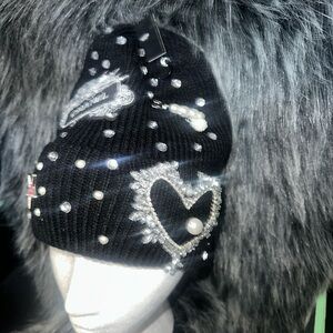 Black and Silver Embellished Women's Beanie